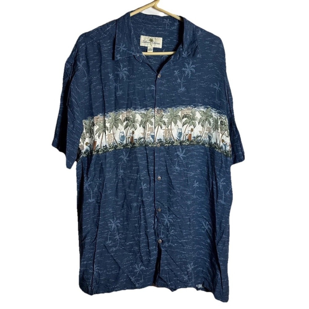 Island Shores‎ Mens XL Blue Rayon Hawaiian Shirt Tropical Aloha Button Up